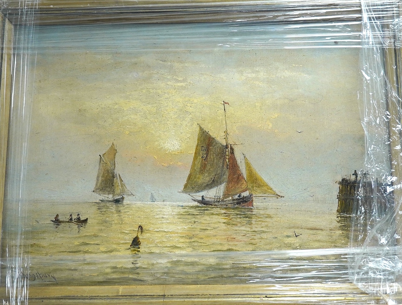 T. U. Kingsbury (1874-1878), oil on canvas, Maritime scene with fishing boats, signed, 24 x 36cm. Condition - fair